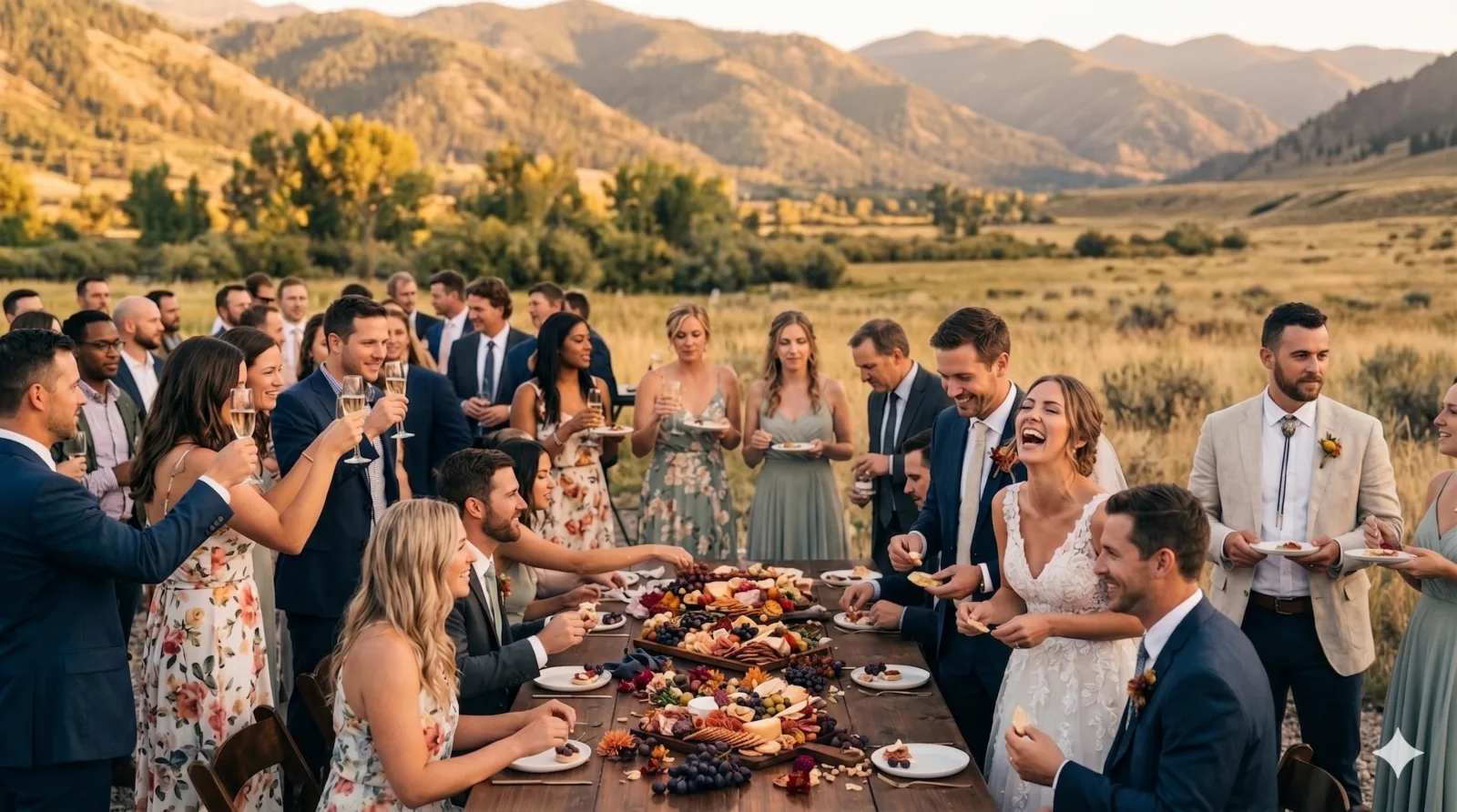 Wedding gathering with mountains
